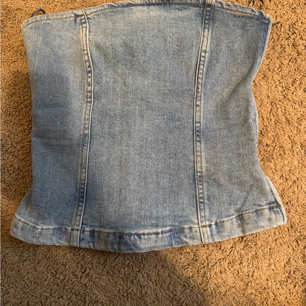 Mango Light Blue Denim Strapless Top